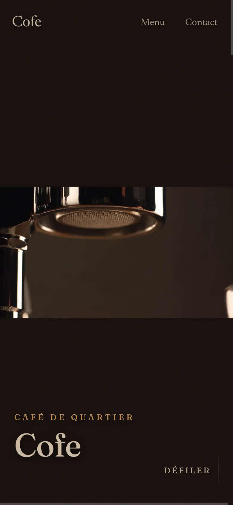 Le site du café Cofe sur téléphone : le porte-filtre d'une machine à espresso.